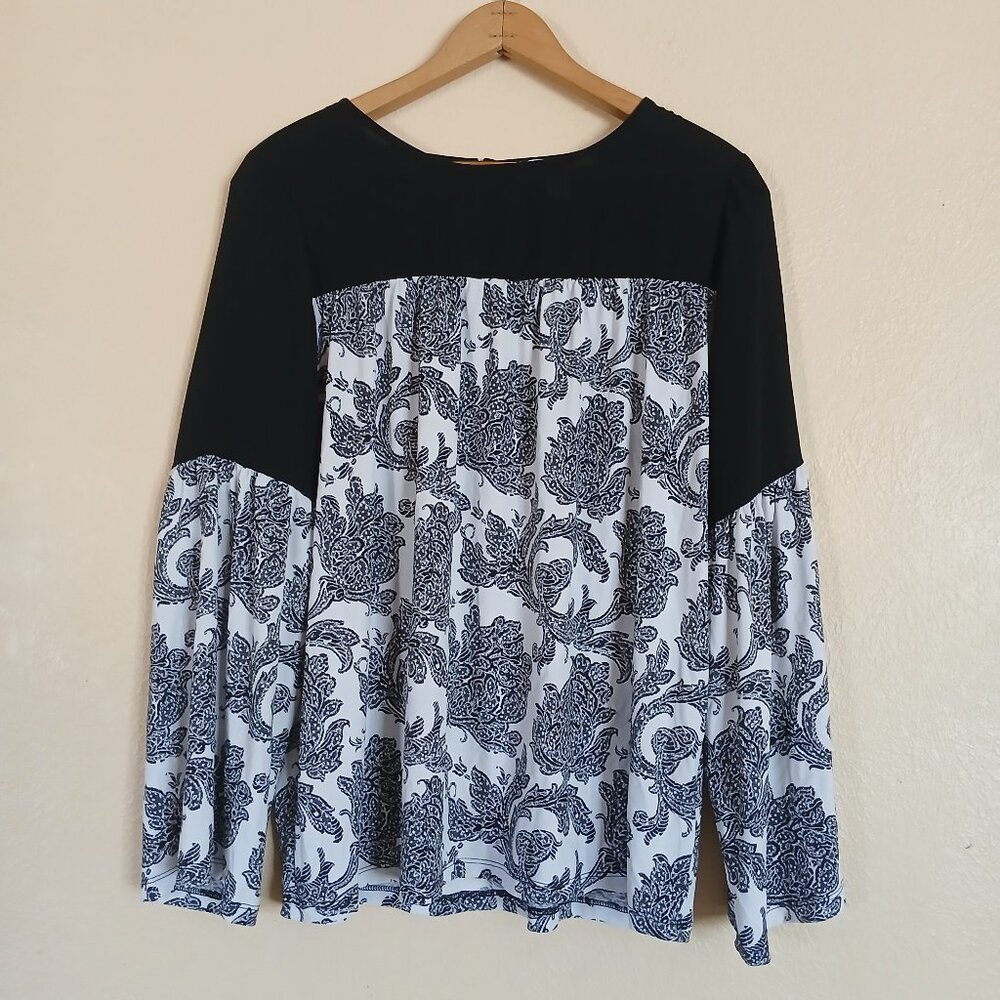 Michael Kors Black & White Floral Blouse Women's Small